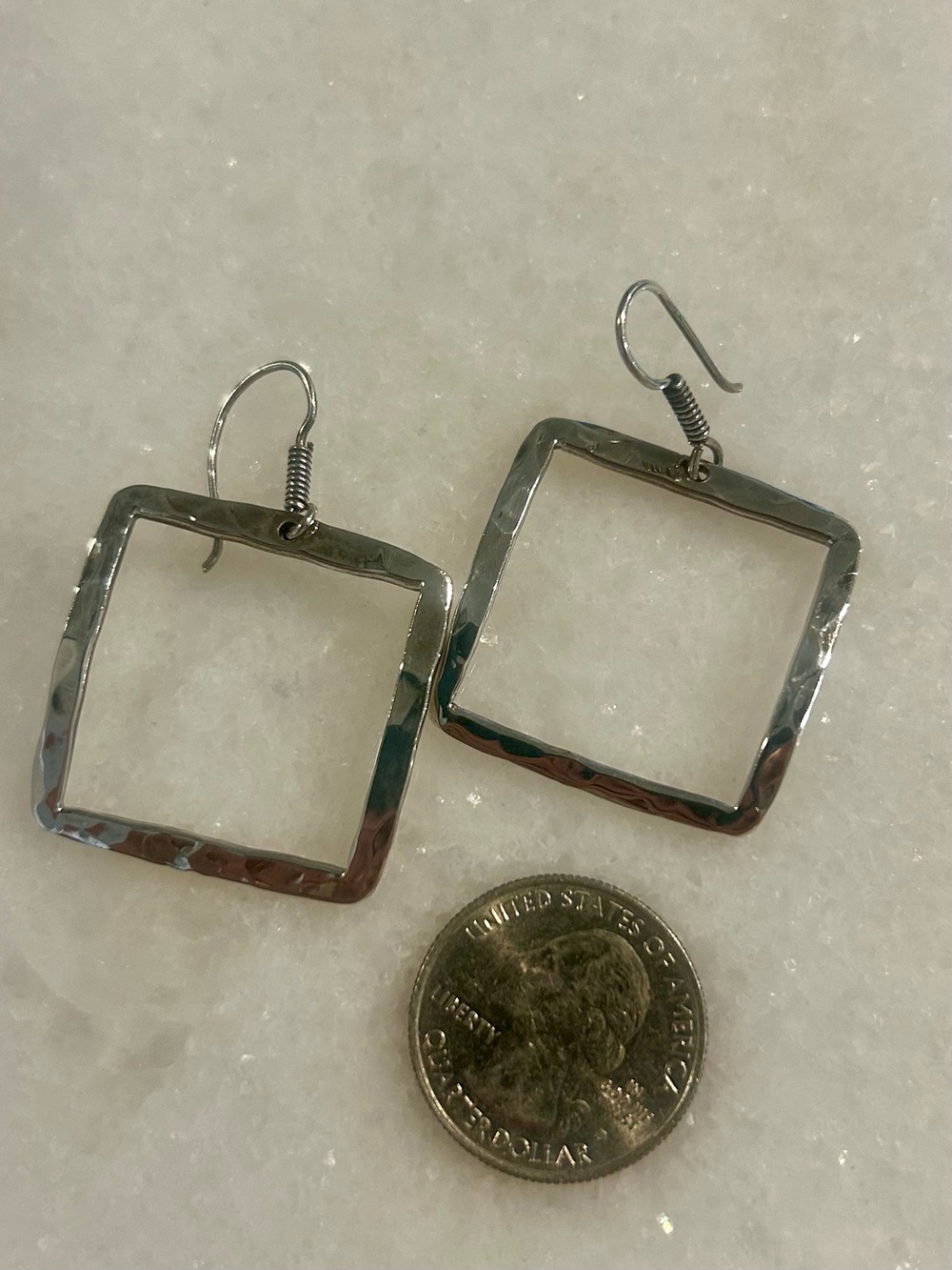 Hammered Sterling Silver Open Square Dangle Earrings